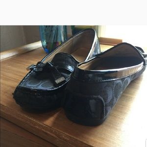 Coach Frieda black fabric signature loafer flat